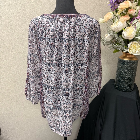 Maurices L Boho Floral Paisley Print V-Neck Tunic Blouse 3/4 Sleeve Top - Picture 4 of 9